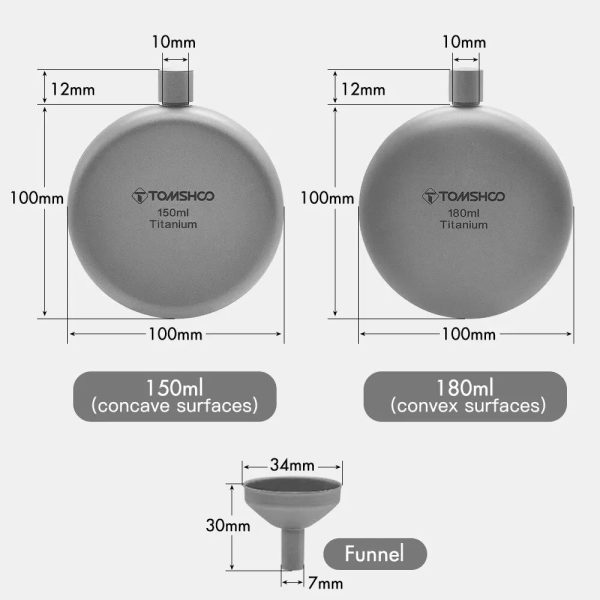 150ml/180ml Titanium Flask with Funnel Camping Hiking Backpacking Travel Picnic